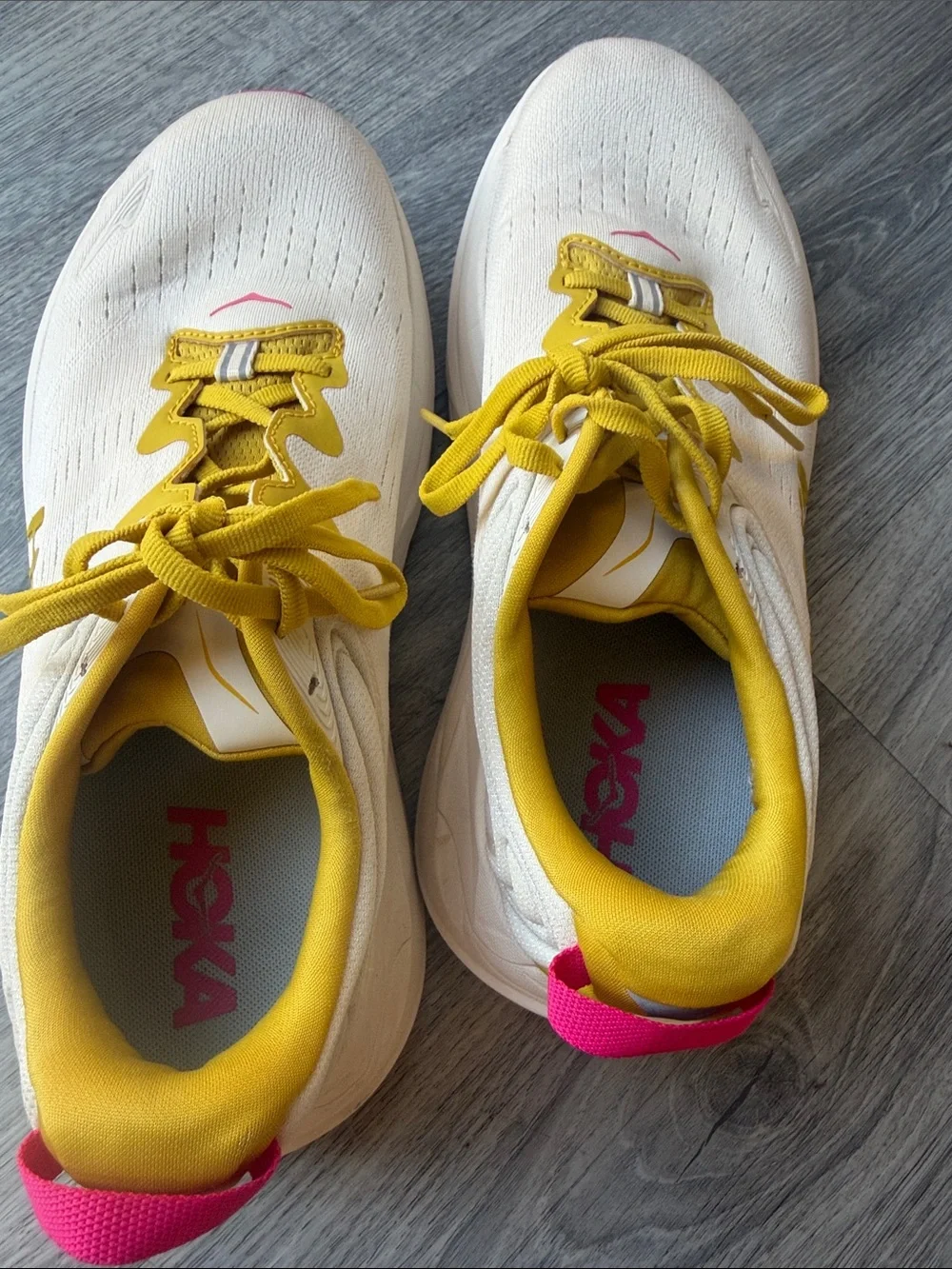Hoka gaviota 6 Women's White Running Shoes with Yellow & Pink Accents